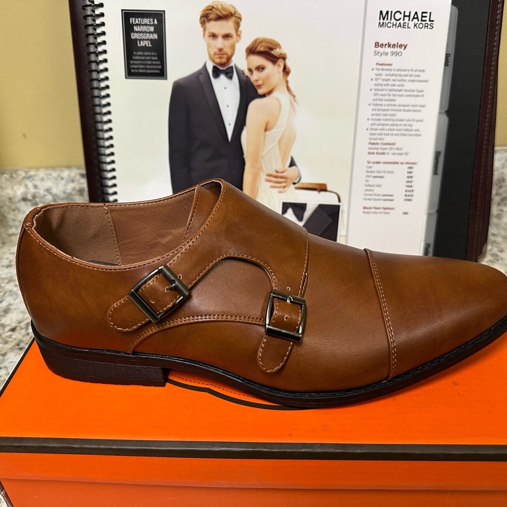 Brown Double Strap Leather Dress Shoes
